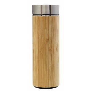 Bamboo and stainless steel double walled bottle Yara, brown (Thermos)