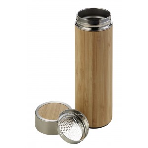 Bamboo and stainless steel double walled bottle Yara, brown (Thermos)