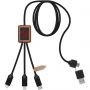 SCX.design C38 3-in-1 rPET light-up logo charging cable with squared wooden casing, Red, Wood