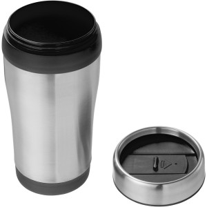 Elwood 470 ml insulated tumbler, Silver, solid black (Glasses)