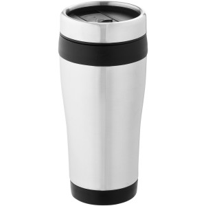 Elwood 470 ml insulated tumbler, Silver, solid black (Glasses)