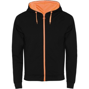 Fuji unisex sweat jacket, Solid black, Fluor Orange (Pullovers)