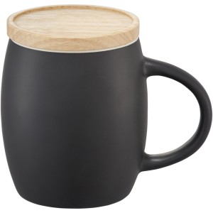 Hearth 400 ml ceramic mug with wooden lid/coaster, solid black,White (Mugs)