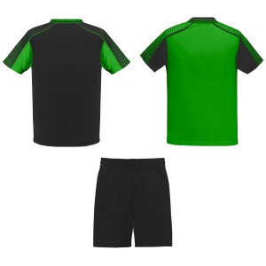 Juve kids sports set, Fern green, Solid black (T-shirt, mixed fiber, synthetic)