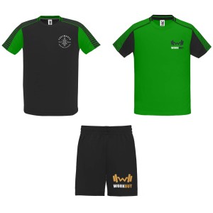 Juve unisex sports set, Fern green, Solid black (T-shirt, mixed fiber, synthetic)