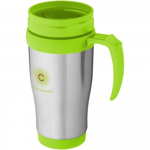 Sanibel 400 ml insulated mug, Silver,Lime green (Mugs)