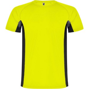 Shanghai short sleeve kids sports t-shirt, Fluor Yellow, Solid black (T-shirt, mixed fiber, synthetic)