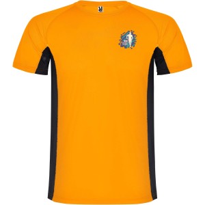 Shanghai short sleeve men's sports t-shirt, Fluor Orange, Solid black (T-shirt, mixed fiber, synthetic)