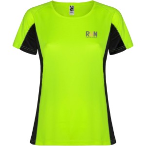 Shanghai short sleeve women's sports t-shirt, Fluor Green, Solid black (T-shirt, mixed fiber, synthetic)