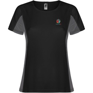 Shanghai short sleeve women's sports t-shirt, Solid black, Dark Lead (T-shirt, mixed fiber, synthetic)
