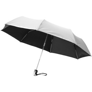 Alex 21.5" foldable auto open/close umbrella, solid black,Silver