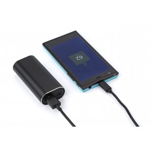 Aluminium 2-in-1 power bank Letitia, black (Earphones, headphones)