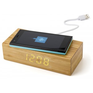 Bamboo wireless charger and clock Rosie, bamboo