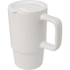 Carter 450 ml ceramic mug with plastic lid, White