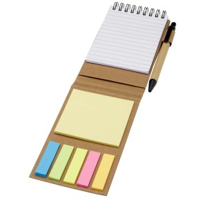 Flipper sticky notepad with ballpoint pen (black ink), Natur (Sticky notes)