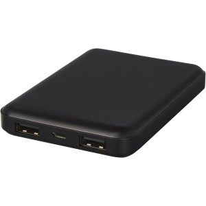 Gleam 5000 mAh ultra slim light-up power bank, Solid black (Powerbanks)