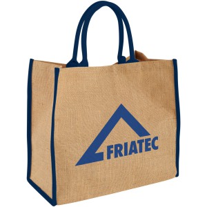 Harry large tote bag made from jute, Natural,Navy (cotton bag)