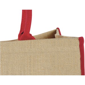 Harry large tote bag made from jute, Natural,Red (cotton bag)