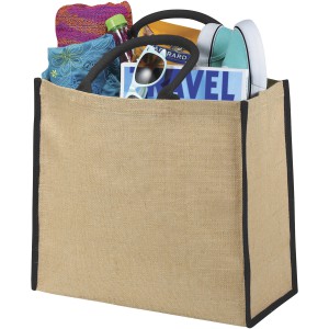 Harry large tote bag made from jute, Natural, solid black (cotton bag)