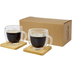Manti 2-piece 250 ml double-wall glass cup with bamboo coast