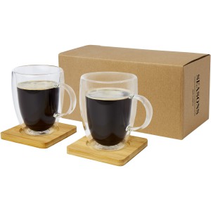 Manti 2-piece 350 ml double-wall glass cup with bamboo coast