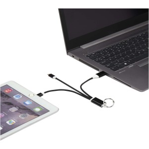 Metal 4-in-1 recycled aluminium charging cable with keychain (Eletronics cables, adapters)