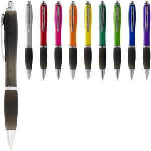 Nash ballpoint pen with coloured barrel and black grip, solid black (Plastic pen)