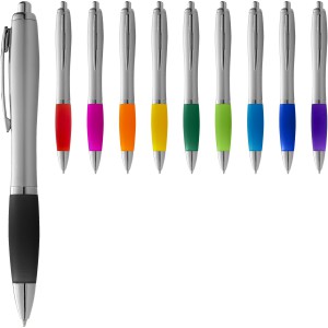 Nash ballpoint pen with silver barrel with coloured grip, Silver,aqua blue (Plastic pen)