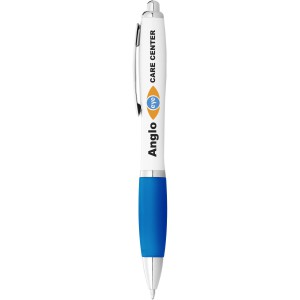 Nash ballpoint pen with white barrel and coloured grip, White,Aqua (Plastic pen)