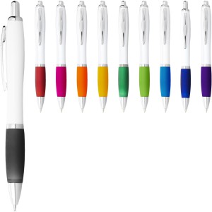 Nash ballpoint pen with white barrel and coloured grip, White,Aqua (Plastic pen)