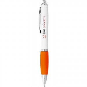 Nash ballpoint pen with white barrel and coloured grip, White,Orange (Plastic pen)