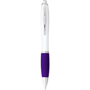 Nash ballpoint pen with white barrel and coloured grip, White,Purple (Plastic pen)