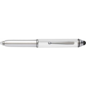 Plastic ball pen with stylus and LED, white (Plastic pen)