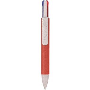 Recycled carton four-color ballpen Deborah, red (Multi-colored, multi-functional pen)