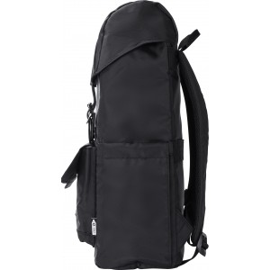 RPET (290T) polyester twill flap backpack Marlowe, black (Backpacks)