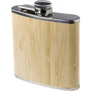 Stainless steel and bamboo hip flask Hayden, brown (Flasks)