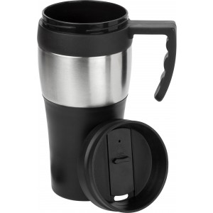 PP and stainless steel travel mug Karina, black/silver