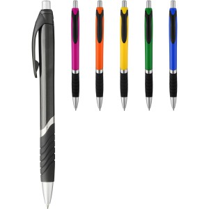 Turbo ballpoint pen with rubber grip, Green,solid black (Plastic pen)