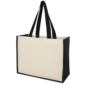 Varai 320 g/m2 canvas and jute shopping tote bag, Solid blac (Shopping bags)