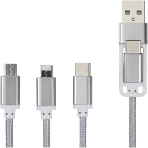 Versatile 3-in-1 charging cable with dual input, Silver (Eletronics cables, adapters)