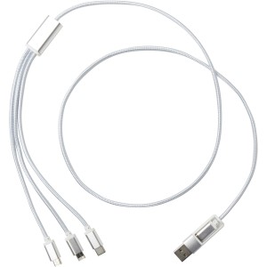 Versatile 5-1 recycled aluminium charging cable, Silver (Eletronics cables, adapters)